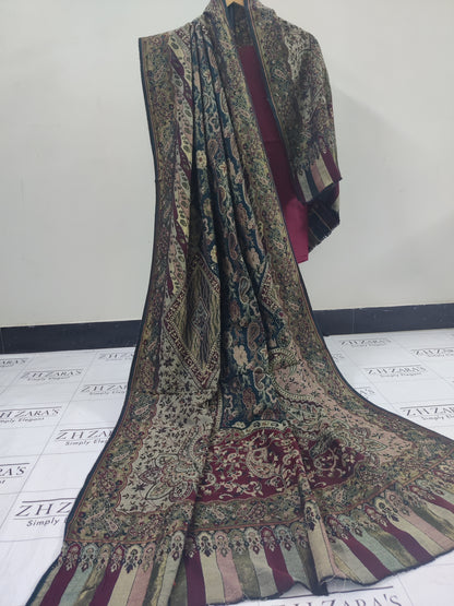 Kairi Maroon Kani Pashmina 3pc