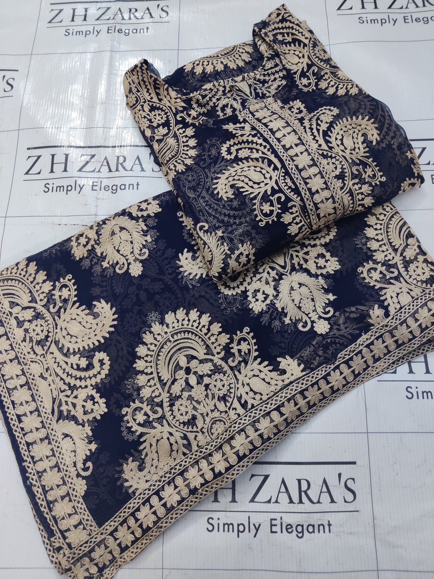 Navy Blue Foan Stitched 2pc