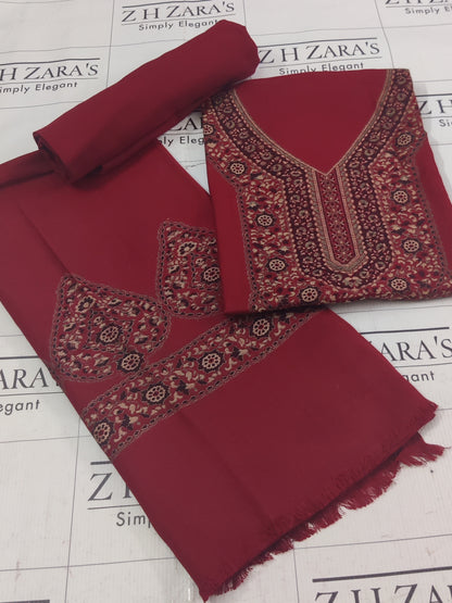 Maroon Gala Kani Pashmina 3pc