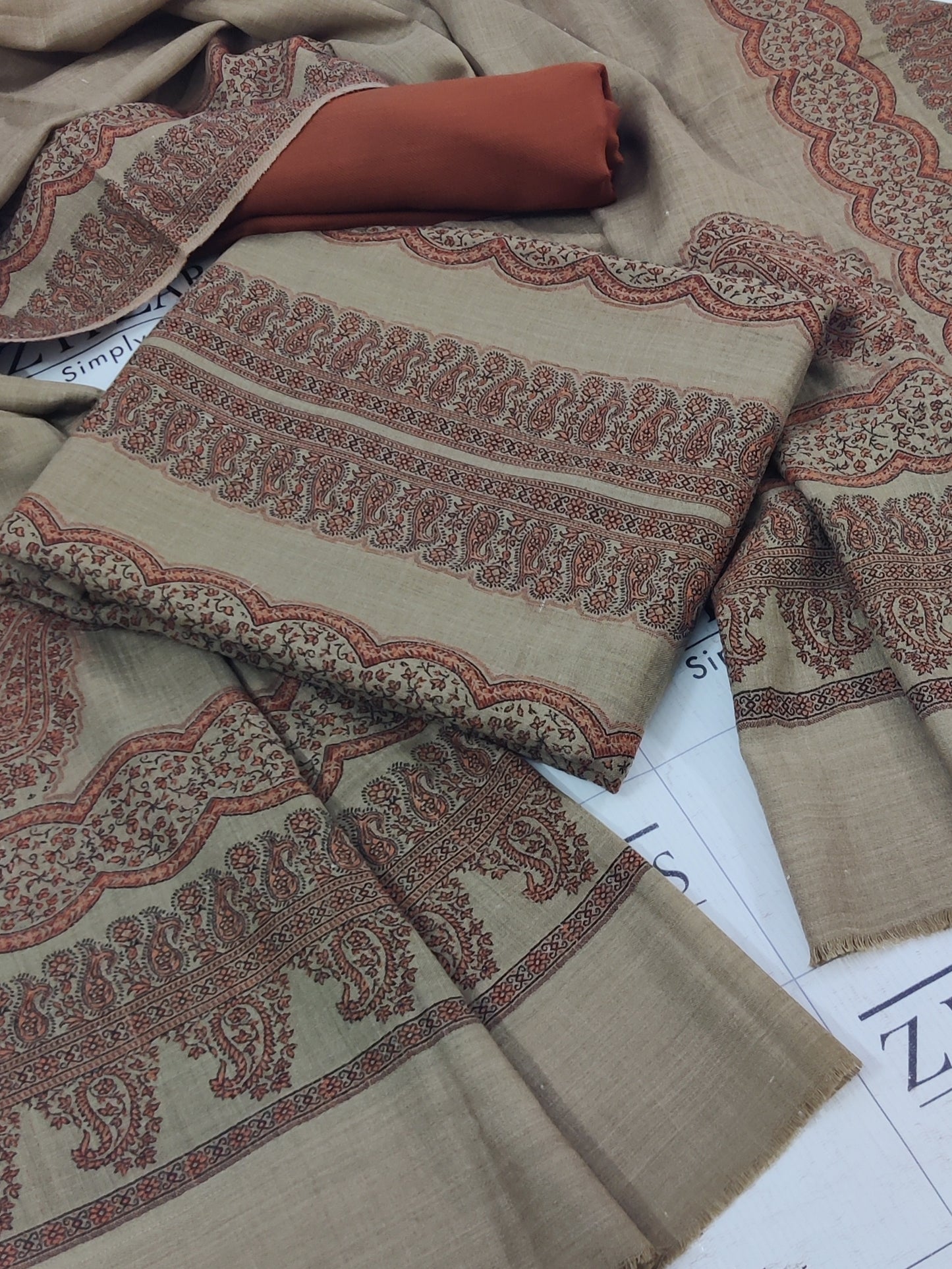 Camel Rust Double Kani Pashmina 3pc