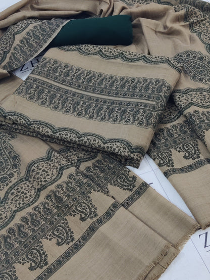 Camel Green Double Kani Pashmina 3pc