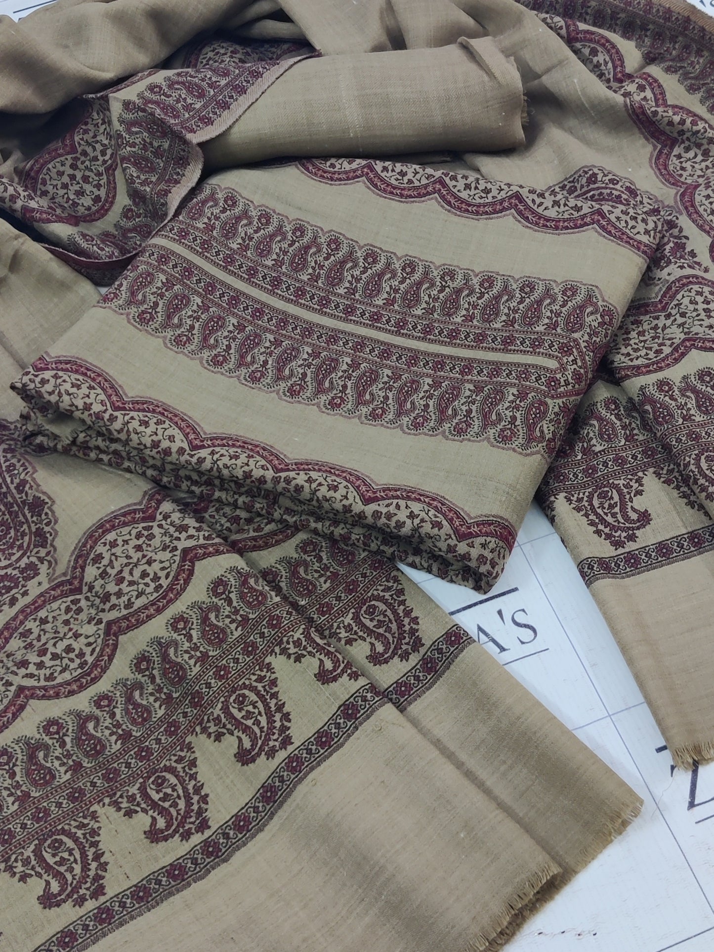 Camel Coffee Double Kani Pashmina 3pc