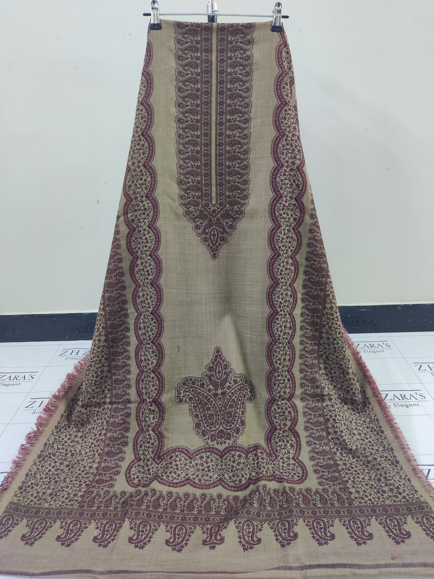 Camel Maroon Double Kani Pashmina 3pc