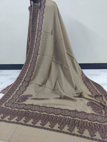Camel Maroon Double Kani Pashmina 3pc