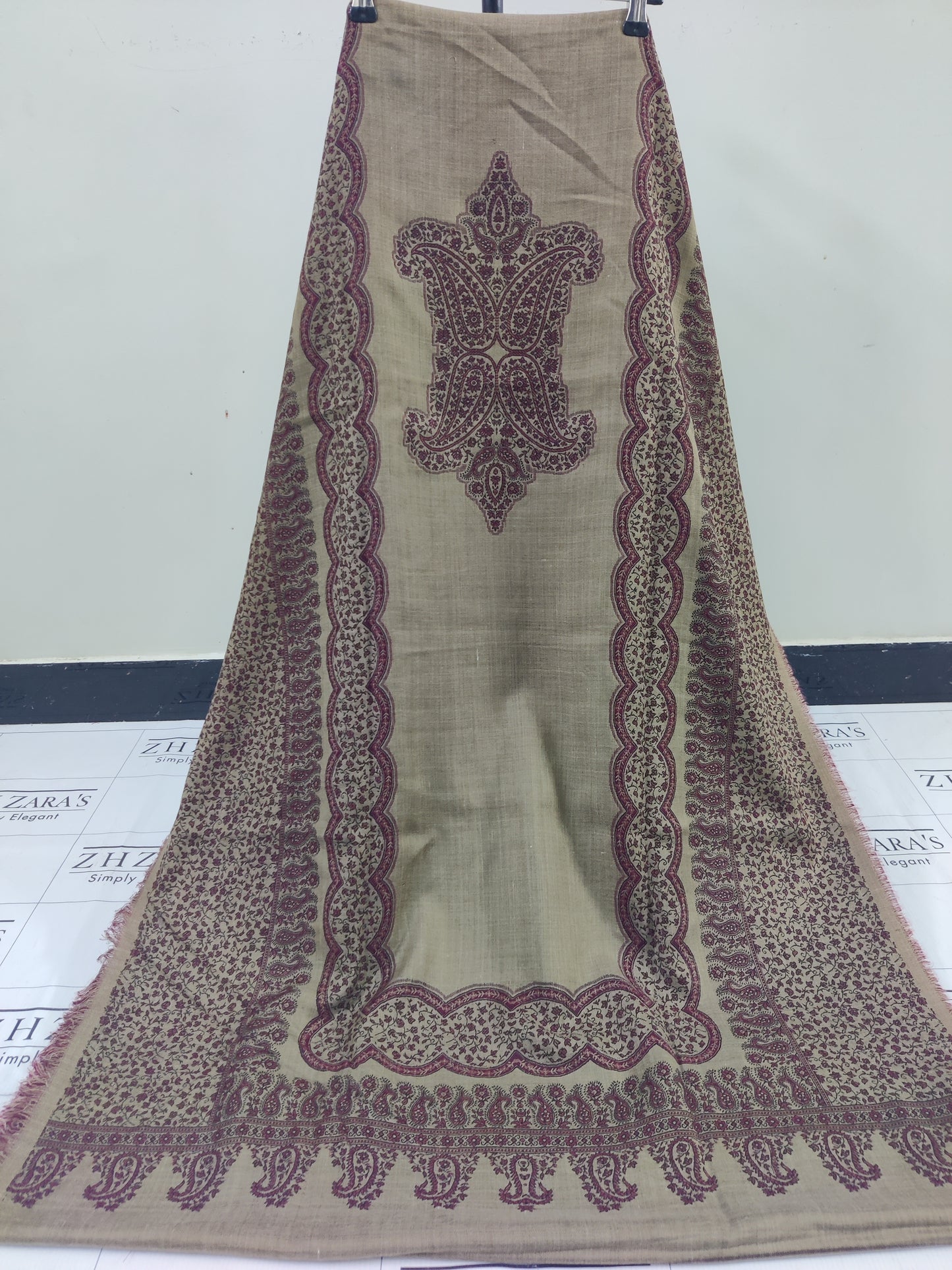 Camel Maroon Double Kani Pashmina 3pc