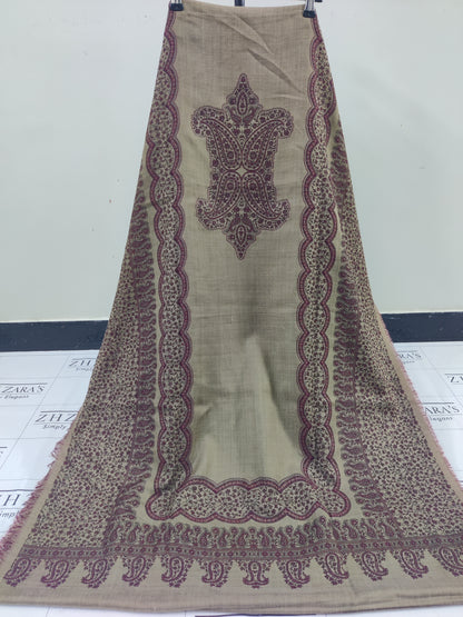 Camel Maroon Double Kani Pashmina 3pc