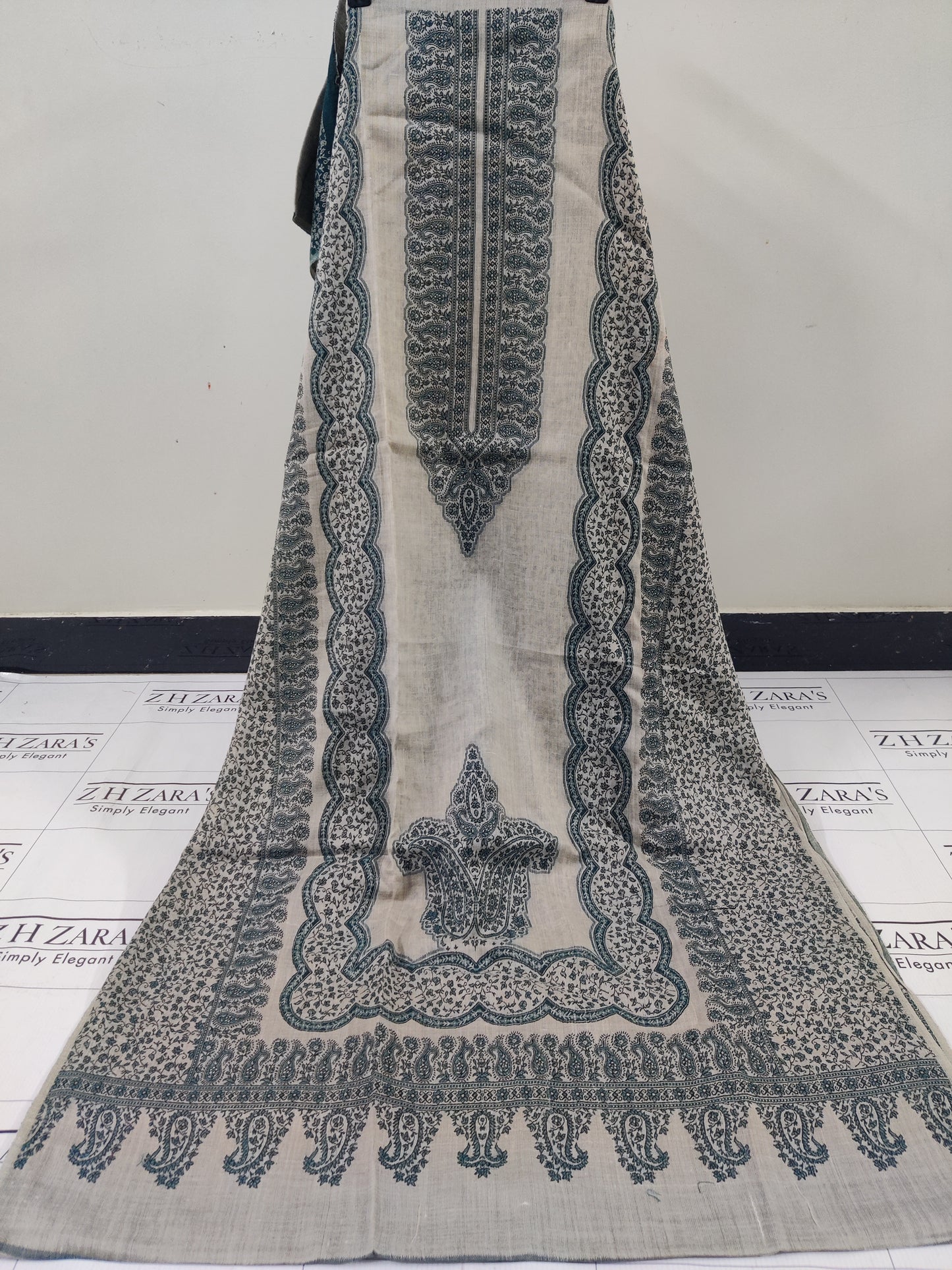 Beige Green Double Kani Pashmina 3pc