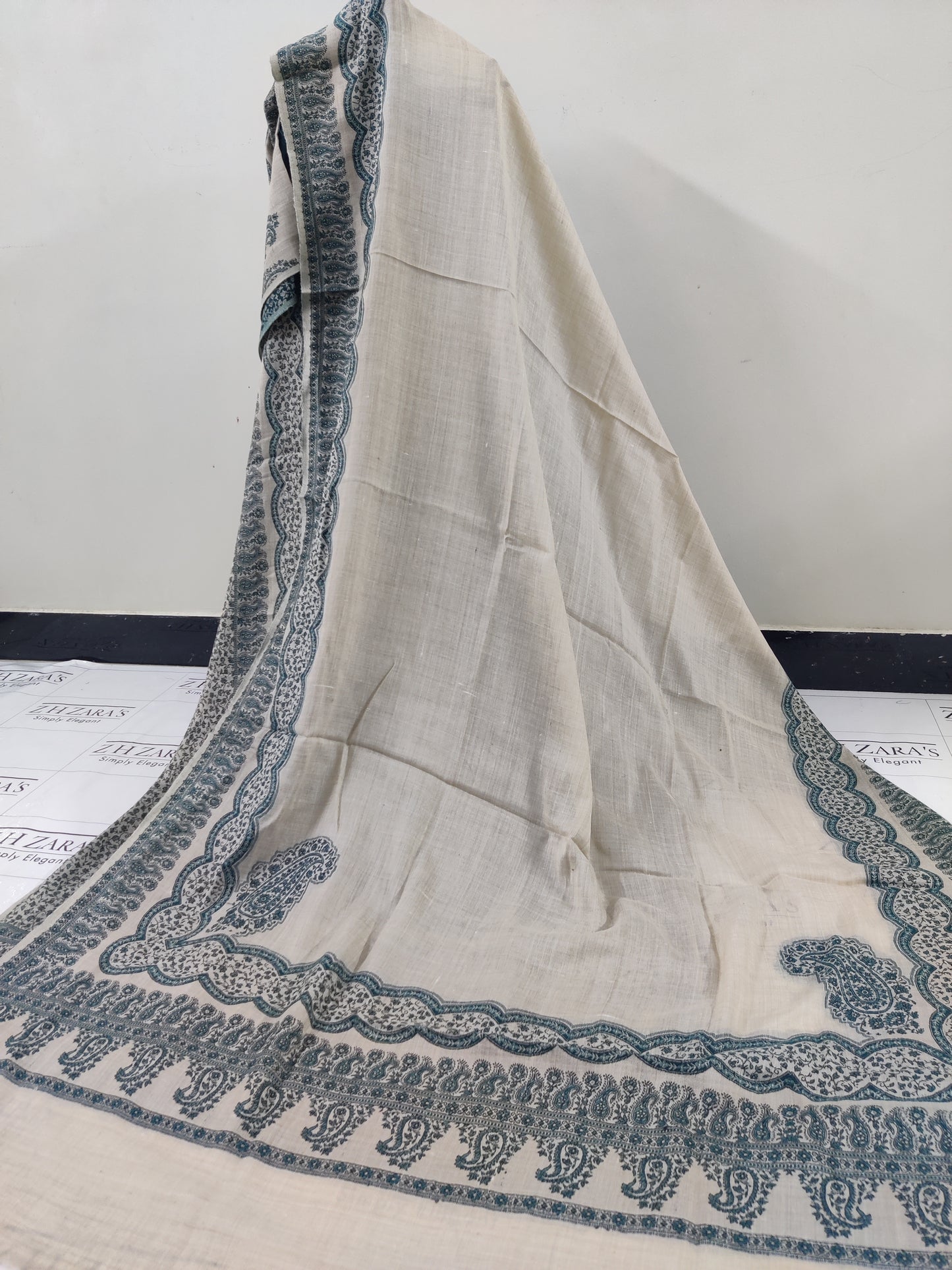 Beige Green Double Kani Pashmina 3pc