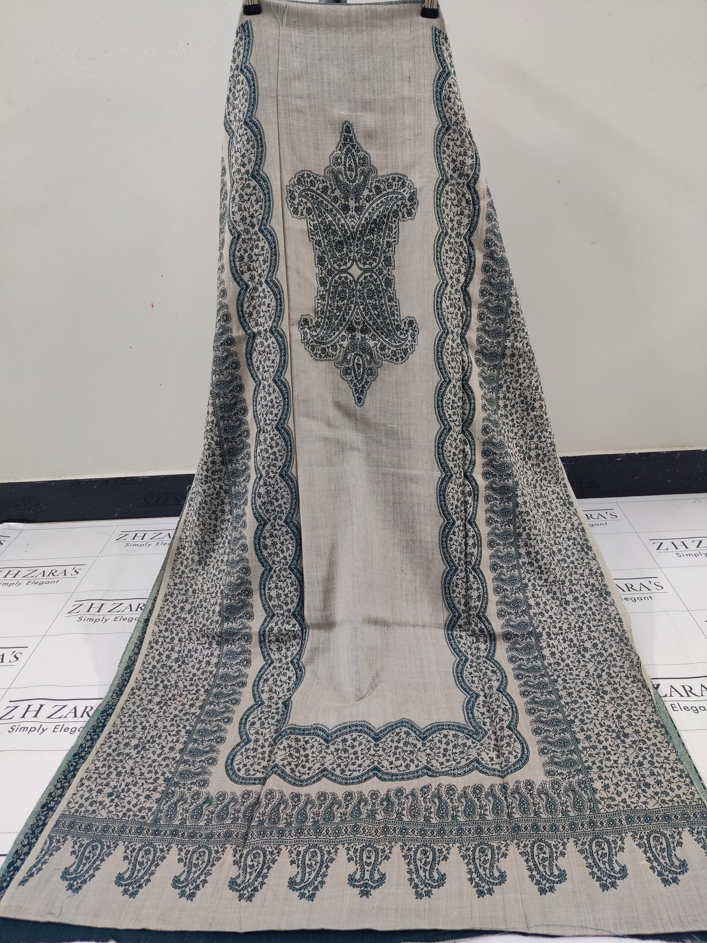 Beige Green Double Kani Pashmina 3pc