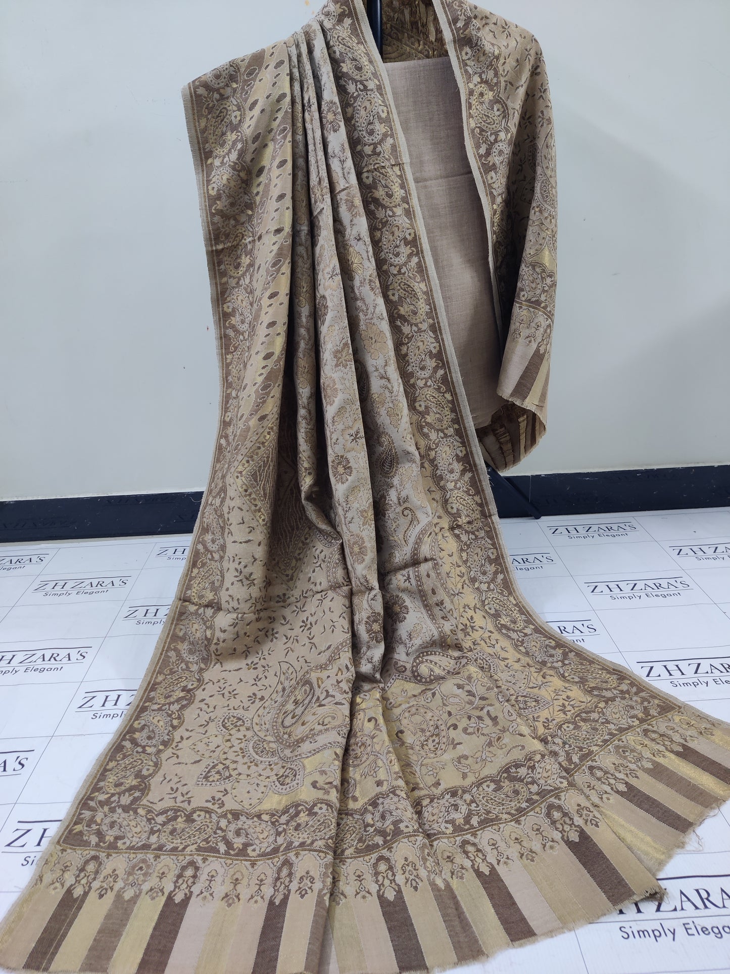 Kairi Beige Kani Pashmina 3pc