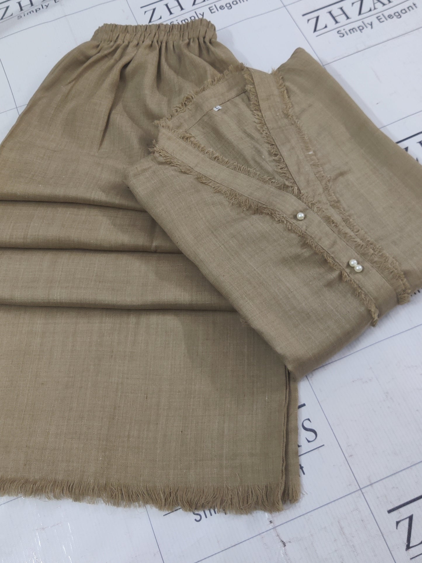 Coffee Beige Pashmina 2pc Stitched