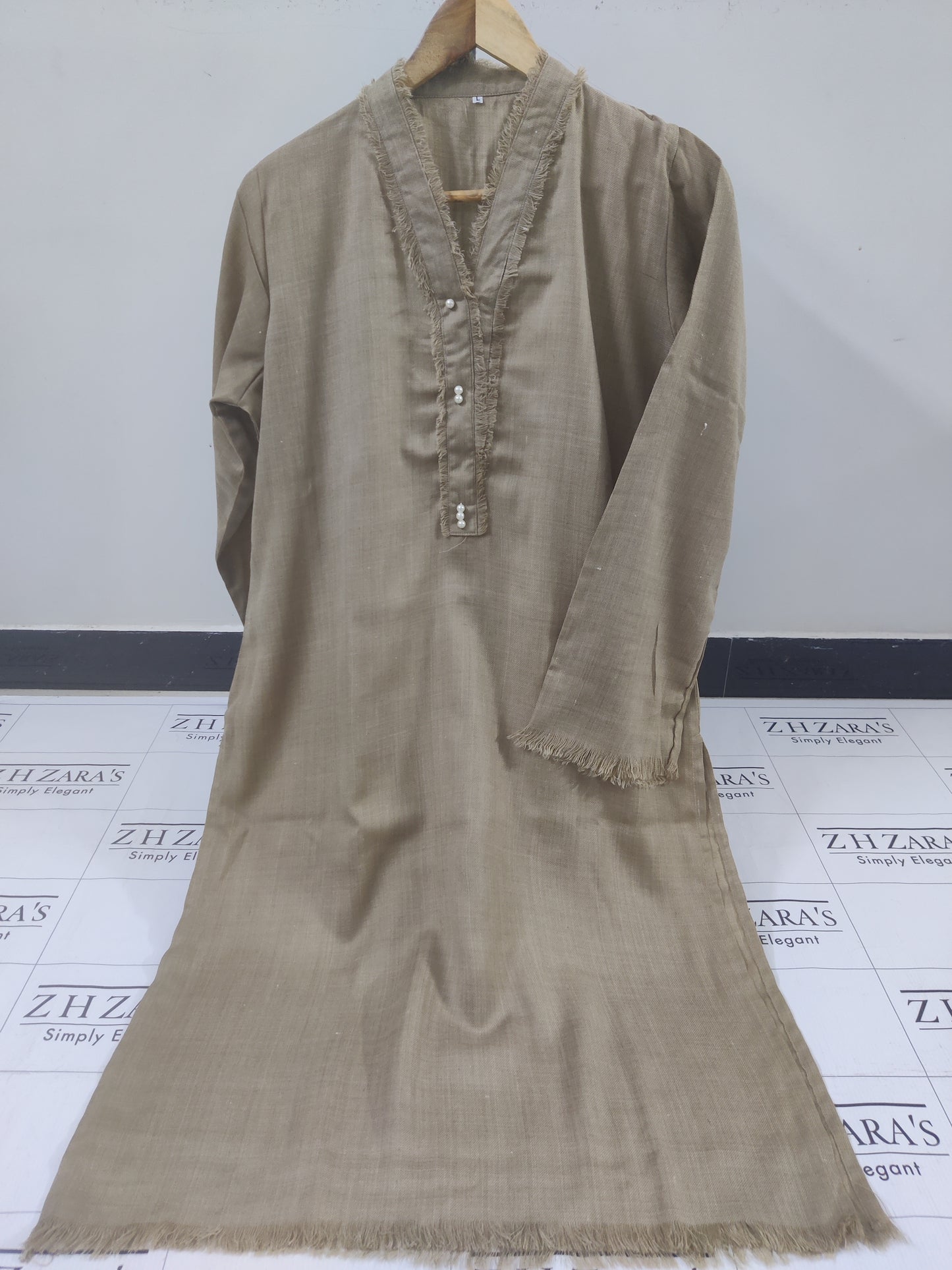 Coffee Beige Pashmina 2pc Stitched