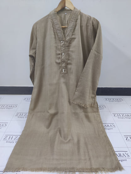 Coffee Beige Pashmina 2pc Stitched