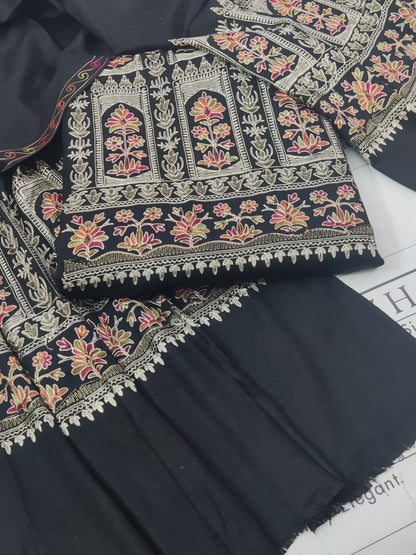 Embroidered Black Pashmina 3pc
