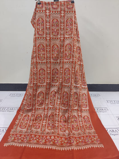 Embroidered Rust Pashmina 3pc