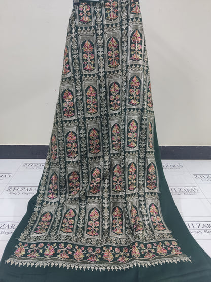 Embroidered Bottle Green Pashmina 3pc