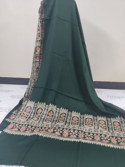 Embroidered Bottle Green Pashmina 3pc