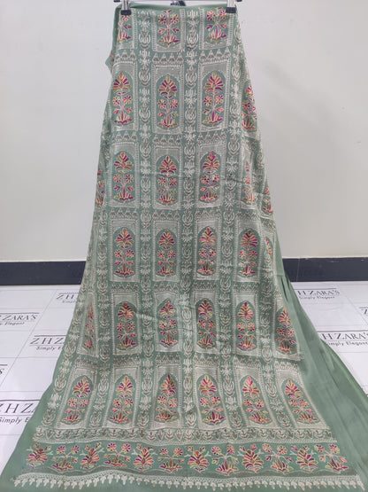 Embroidered Mint Green Pashmina 3pc