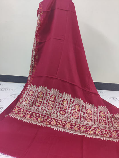 Embroidered Maroon Pashmina 3pc