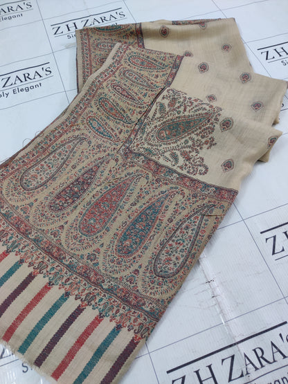 Beige Foan Boti Kani Pashmina Shawl