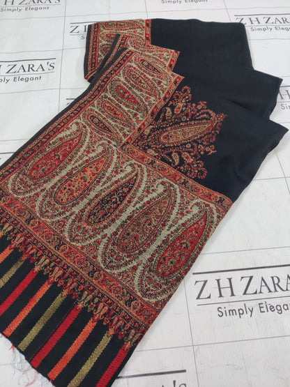 Black Red Kani Pashmina Shawl