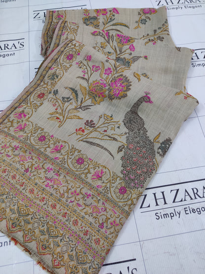 Beige Pink Jaal Kani Pashmina Shawl