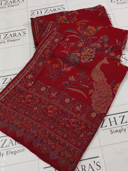 Maroon Gold Jaal Kani Pashmina Shawl
