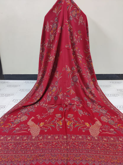 Maroon Gold Jaal Kani Pashmina Shawl