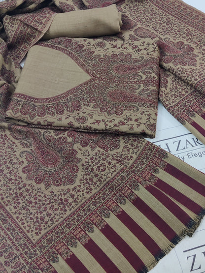 Camel Coffee Gala Double Kani Pashmina 3pc