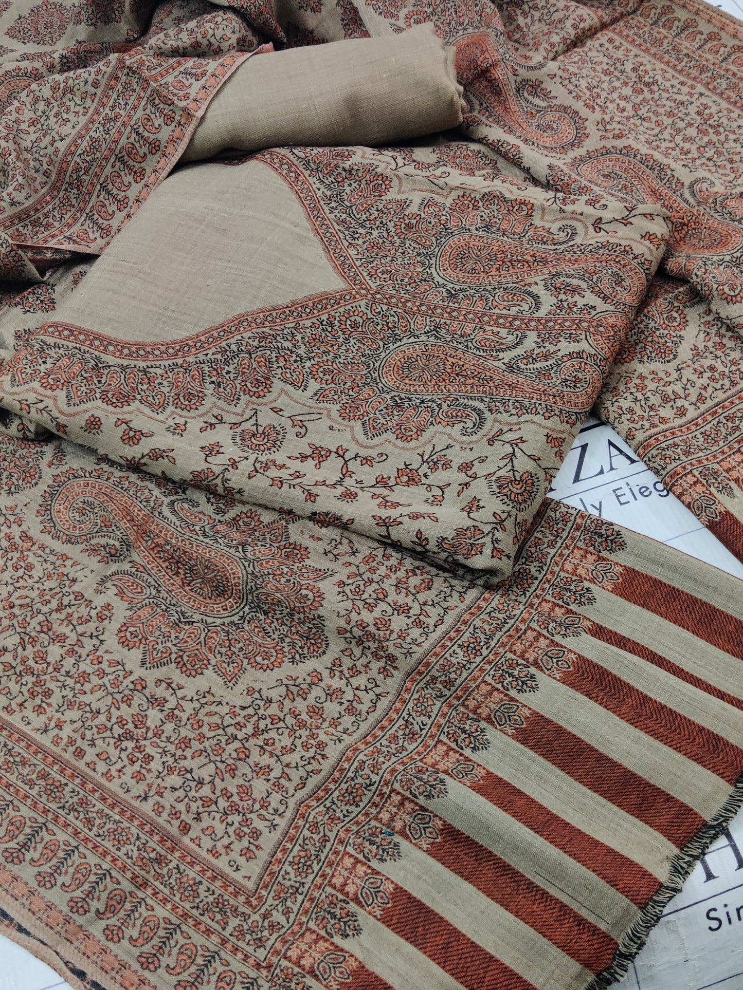 Camel Rust Gala Double Kani Pashmina 3pc