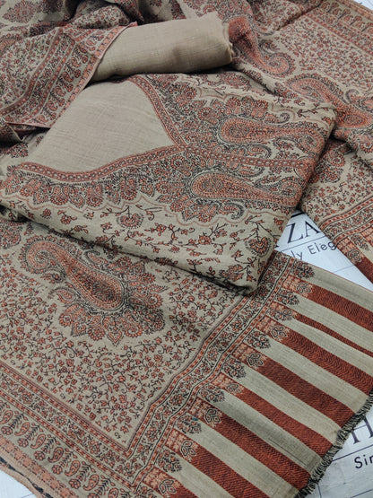 Camel Rust Gala Double Kani Pashmina 3pc
