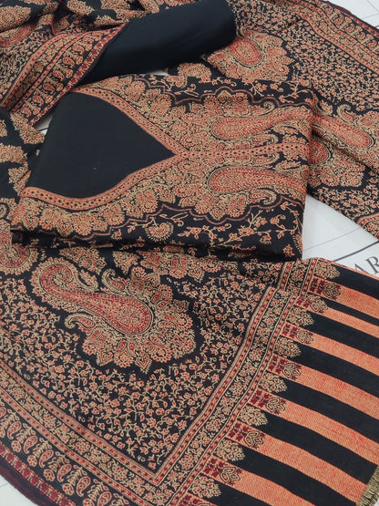Black Peach Gala Double Kani Pashmina 3pc