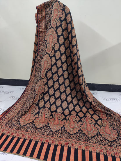 Black Peach Gala Double Kani Pashmina 3pc