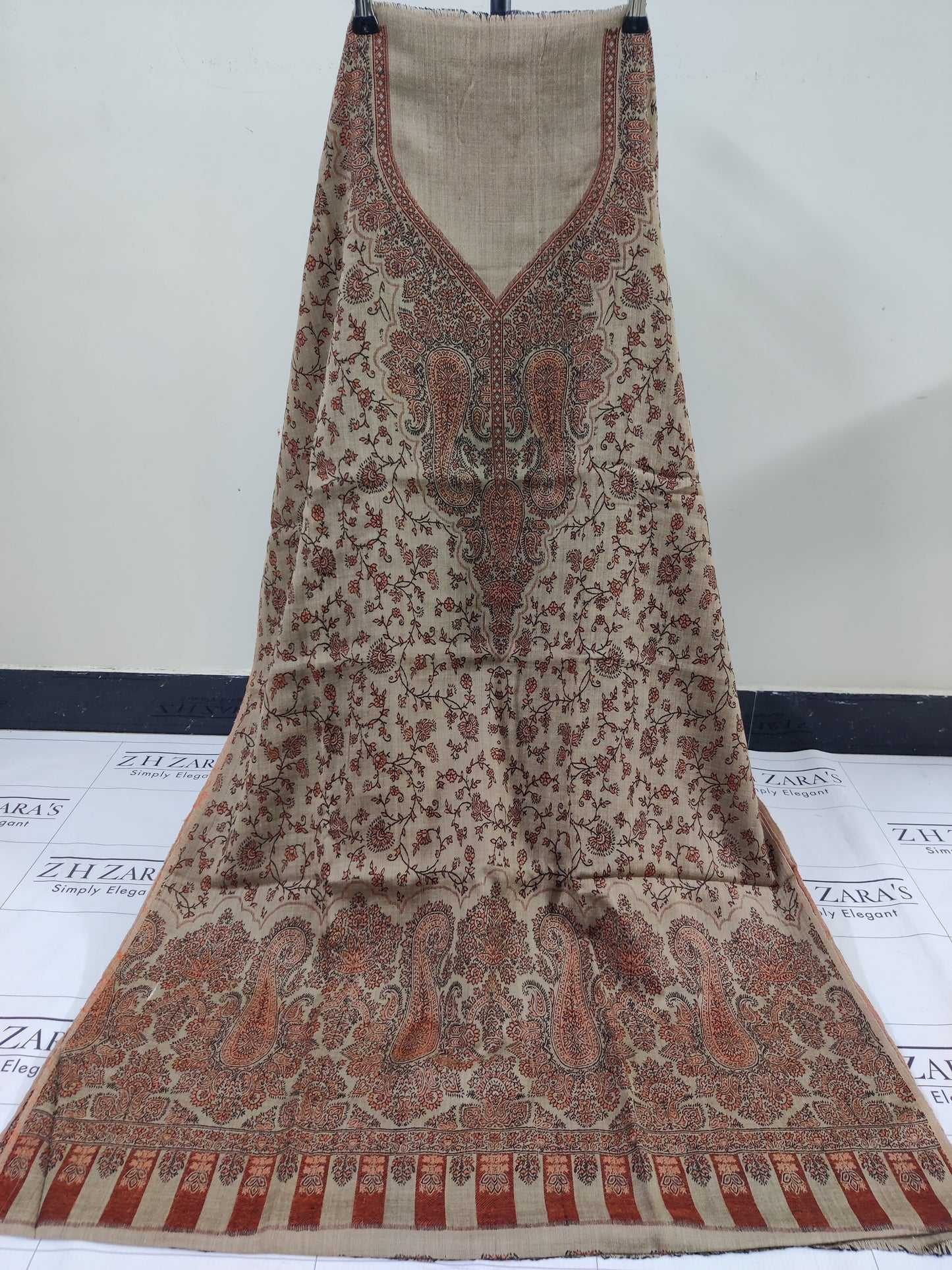 Camel Rust Gala Double Kani Pashmina 3pc