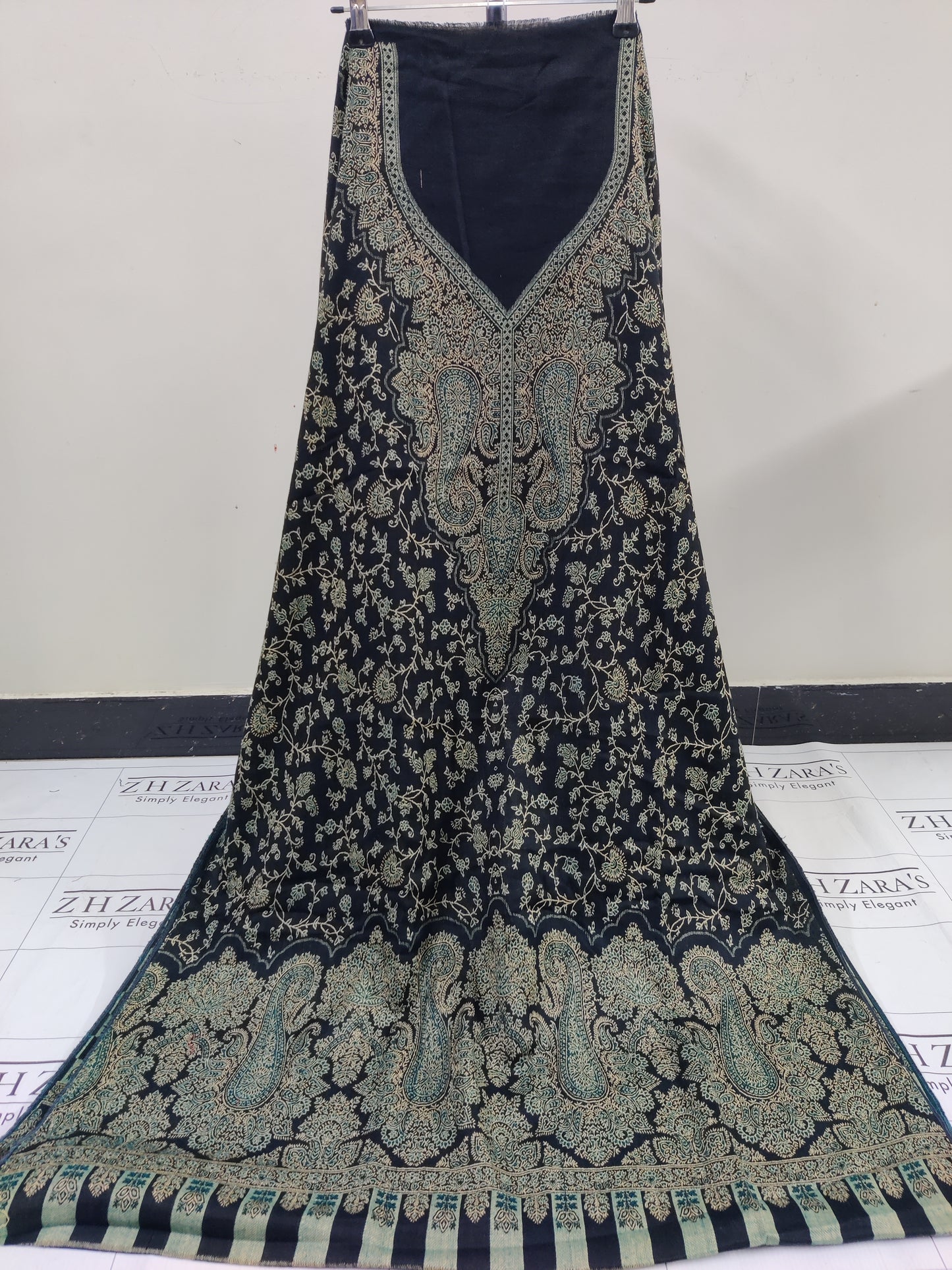 Black Green Gala Double Kani Pashmina 3pc