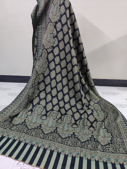 Black Green Gala Double Kani Pashmina 3pc