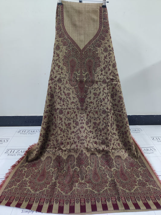 Camel Maron Gala Double Kani Pashmina 3pc