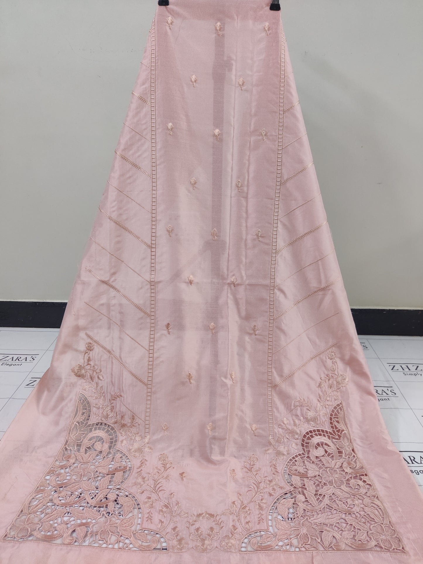 Peachy Pink Resham Silk Cutwork 3pc
