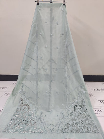 Olive Mint Green Resham Silk Cutwork 3pc