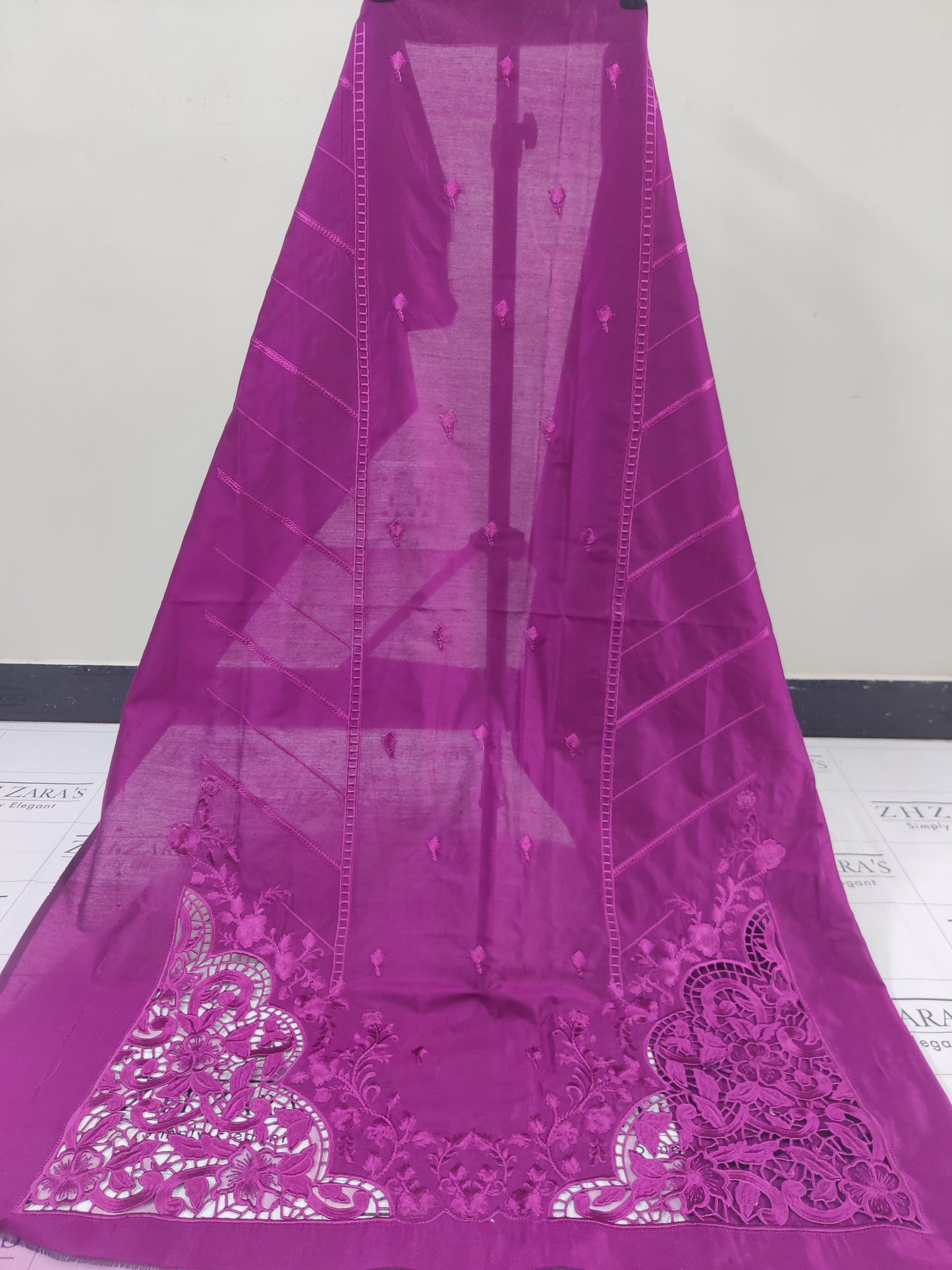 Magenta Resham Silk Cutwork 3pc
