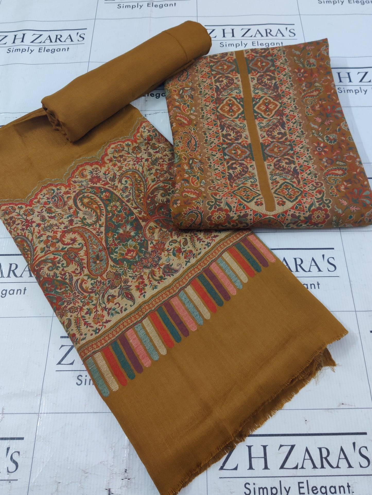 Mustard Full Kani Pashmina 3pc
