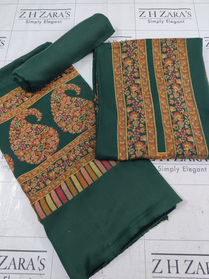 Bottle Green Jacquard Kani Pashmina 3pc