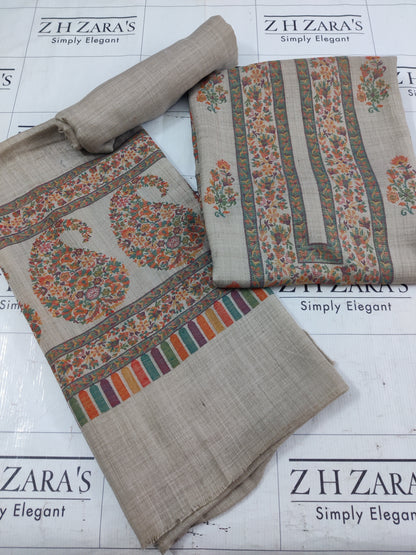 Coffee Beige Jacquard Kani Pashmina 3pc