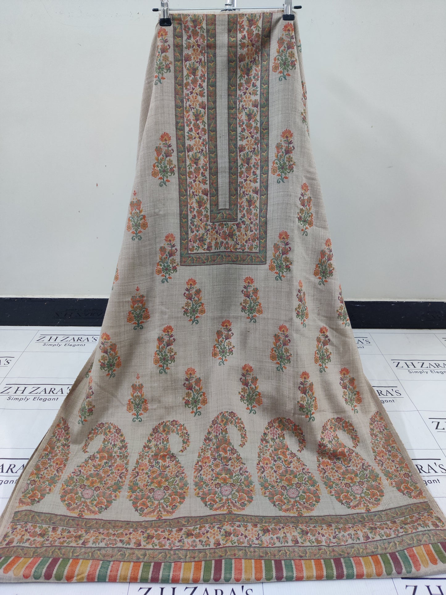 Coffee Beige Jacquard Kani Pashmina 3pc