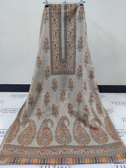 Coffee Beige Jacquard Kani Pashmina 3pc