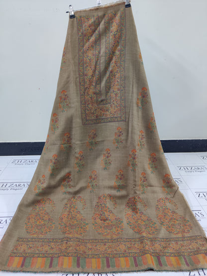 Camel Brown Jacquard Kani Pashmina 3pc
