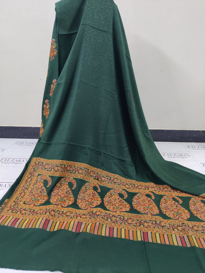 Bottle Green Jacquard Kani Pashmina 3pc