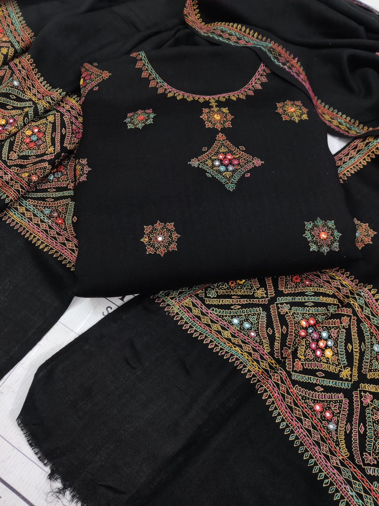 Black Needle Embroidery Pashmina 3pc