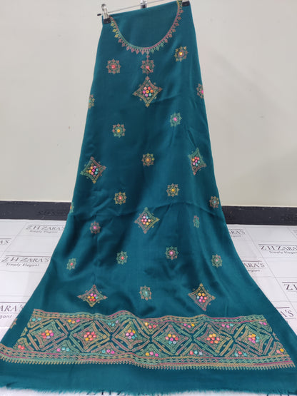 Peacock Green Needle Embroidery Pashmina 3pc