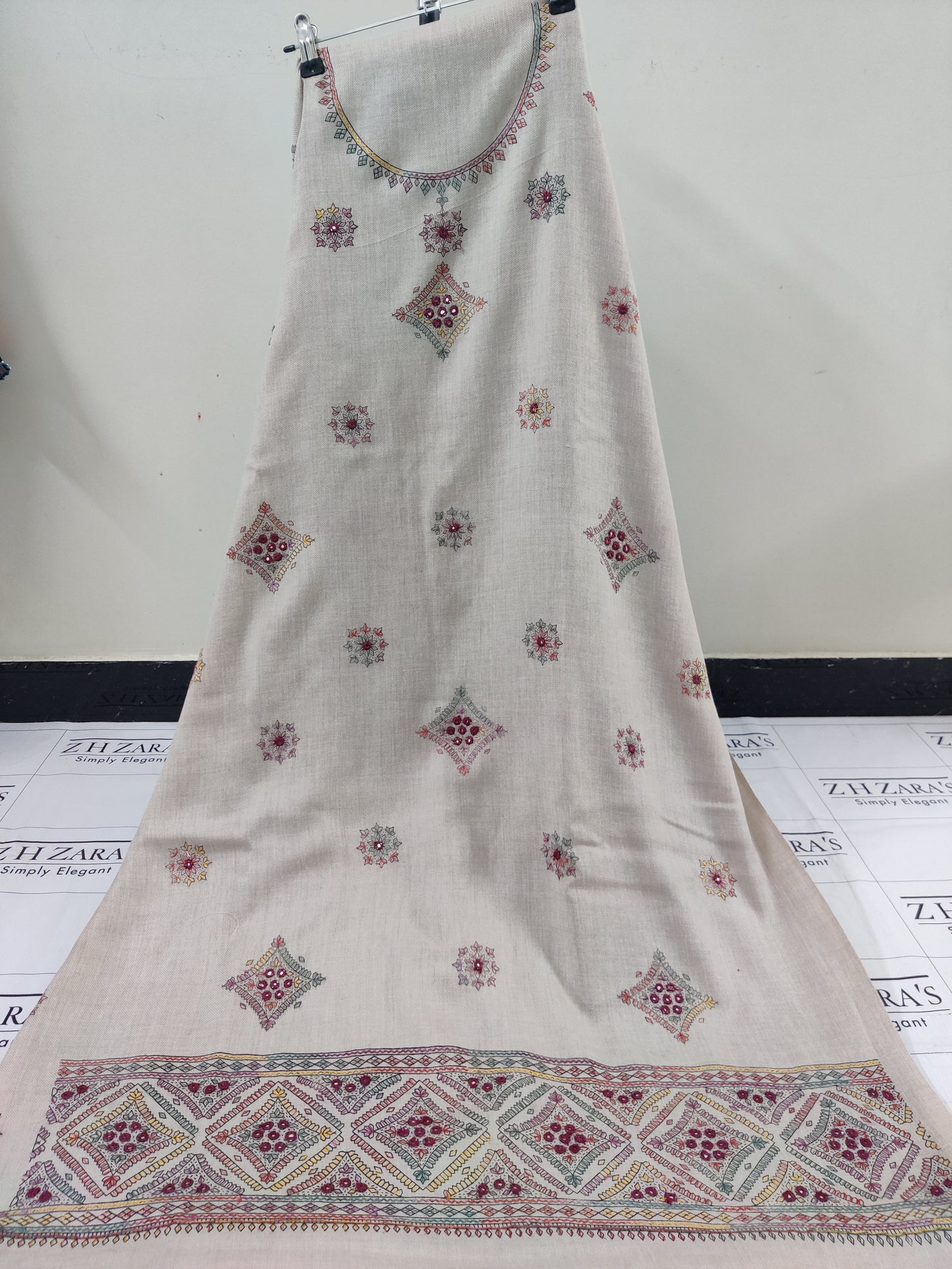 Light Beige Needle Embroidery Pashmina 3pc